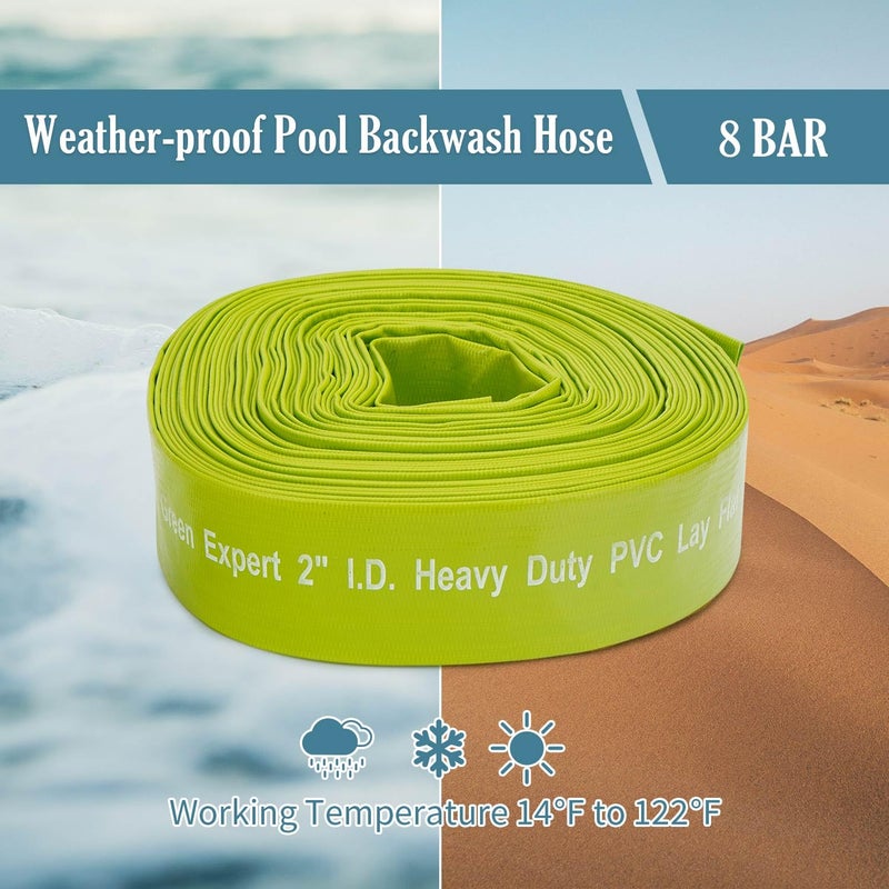 G green EXPERT Green Expert 2 inch ID Lay Flat Discharge Hose 50 feet with Clamps Reinforced PVC Water Drain Hose Heavy Duty for Sump Pumps Quickly Water Removal Pool Backwash Filter Accessory Green - Image 4